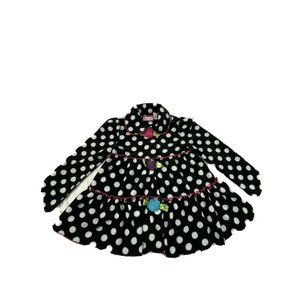Kids Headquarters Fleece Jacket Size 5 Black White polka dot Ruffles Flowers EUC